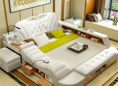 Double Luxury Design Hotel Leather Bed Upholstery Modern Beds Multifunction