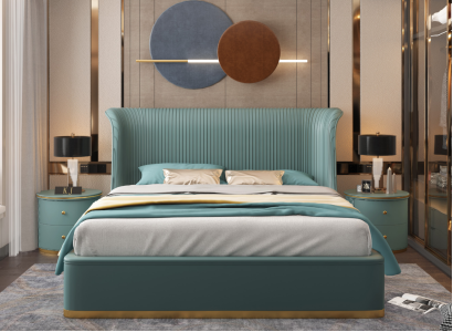Luxury Bedroom Bed Double bed Textile Wood Leather Upholstery Beds 180x200 new