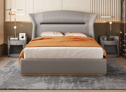 Gray Leather Bed Design Bedroom Furniture Double bed Luxury Hotel