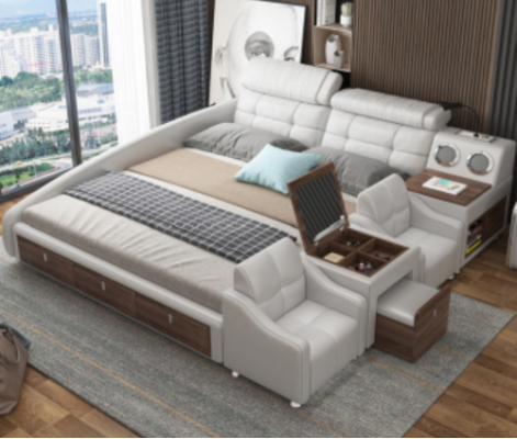 Multifunction s Bed Luxury Design Leather Beds Hotel Double Storage Shelf