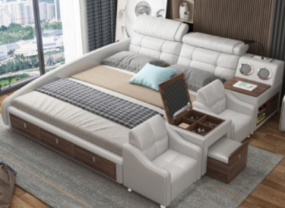 Multifunction s Bed Luxury Design Leather Beds Hotel Double Storage Shelf