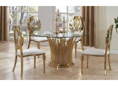 Round stainless steel Table Round 5pcs Round Dining room Table + 4 Chairs Set