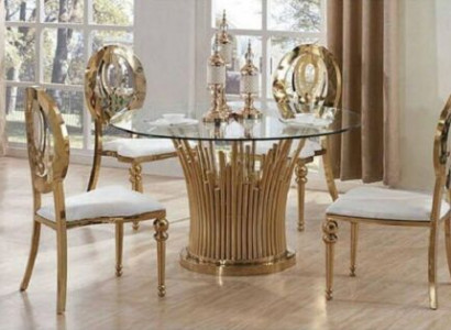 Round stainless steel Table Round 5pcs Round Dining room Table + 4 Chairs Set