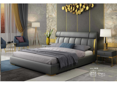 Modern gray leather bedroom with gold stainless steel inserts