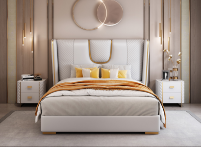 Luxury Bedroom Double bed Bed 150/180x200cm Leather Metal Beds