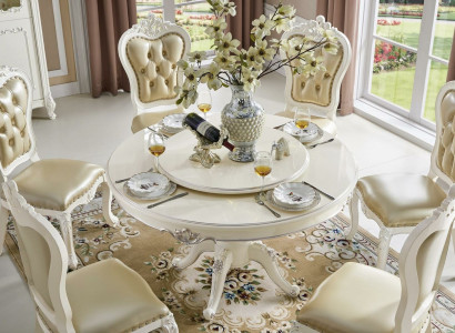 6 Chairs Baroque Round Dining table Dining room Set 7 pieces. Solid wood