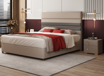 Leather Upholstery Bed Beds Hotel Luxury Designer Double Marriage Bedroom Beige