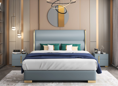 Luxury Bedroom Designer Double bed Bed 150/180x200cm Leather Metal