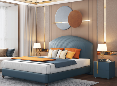 Bed Upholstery Design Luxury Metal Double Beds Marriage Sleep Room Blue