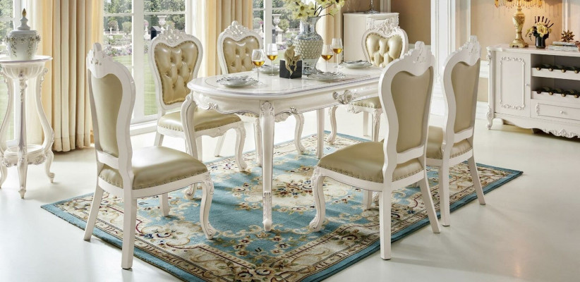 Classic r Solid wood Dining room Table 6x Chair Set Dining table Chairs 7pcs