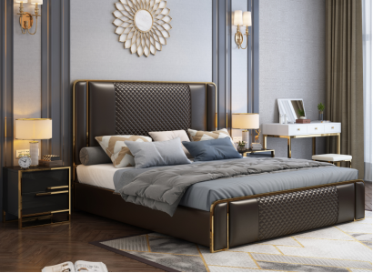 Luxury Designer Bed for the Bedroom Velvet Covered Furniture Beds Fabric