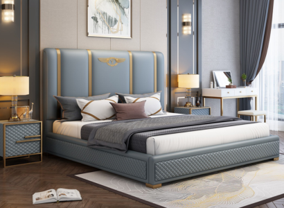Bed Upholstery Design Luxury Metal Double Beds Hotel Marriage Sleep Room