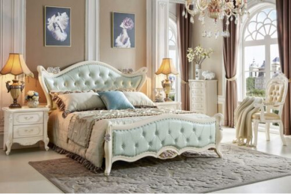 Design Bedroom 5 pcs. Bed Bedside table Baroque Wardrobe Solid wood