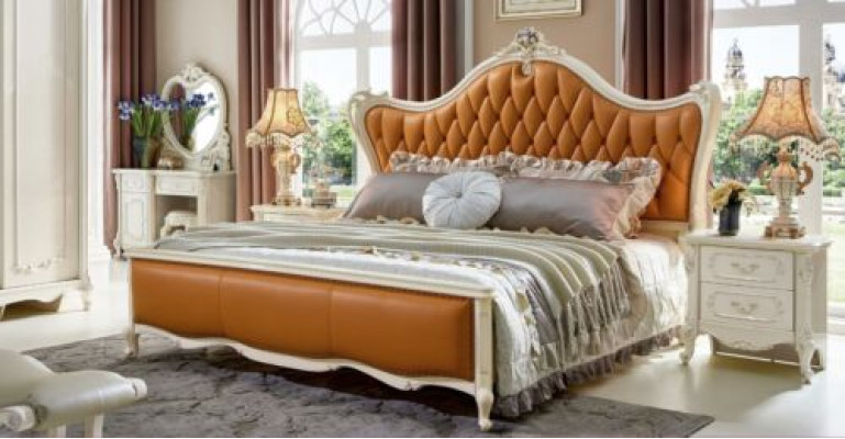 Beds leather bed 3 pieces. Set 2x Bedroom Bedside table Console Solid wood