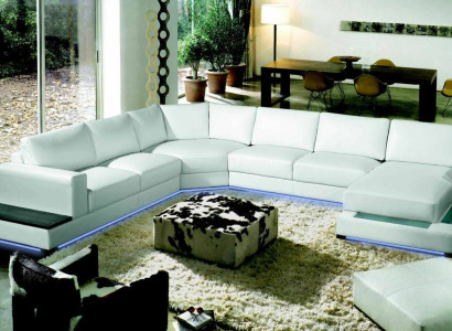 Large Leather Sofa Couch Seat Upholstery Corner Suite Living landscape with lighting