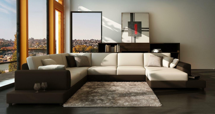 Leather sofa Couch Living landscape Corner sofa Corner Suite Design Decor Modern