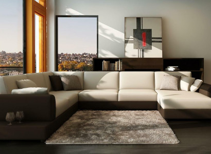 Leather sofa Couch Living landscape Corner sofa Corner Suite Design Decor Modern