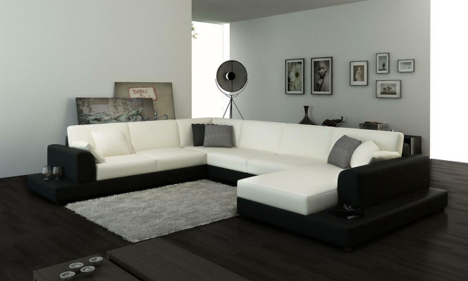 Leather sofa Couch Living landscape Corner sofa Corner Suite Design Decor Modern