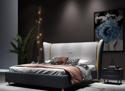 Designer Double bed Bed Hotel Luxury Bedroom 150/180x200cm Leather