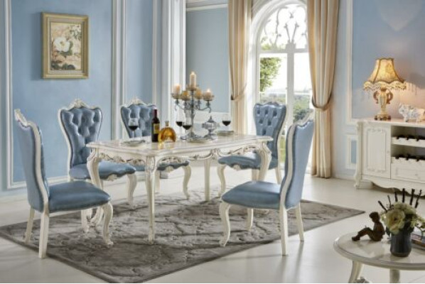 Classic r Dining room Table Chesterfield x4 Chairs 5pcs. Set of solid wood baroque style furniture
