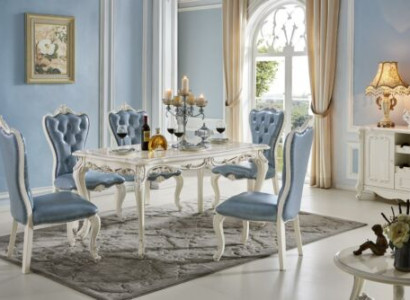 Classic r Dining room Table Chesterfield x4 Chairs 5pcs. Set of solid wood baroque style furniture