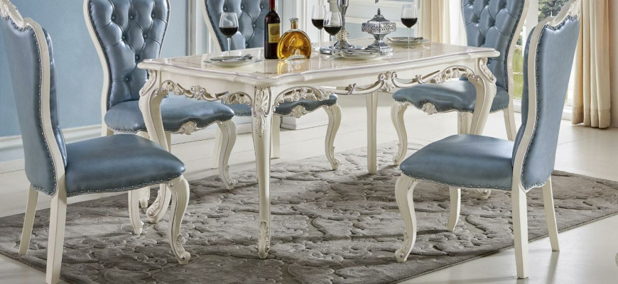 Classic r Dining room Table Chesterfield x4 Chairs 5pcs. Set of solid wood baroque style furniture