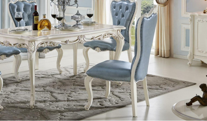 Classic r Dining room Table Chesterfield x4 Chairs 5pcs. Set of solid wood baroque style furniture