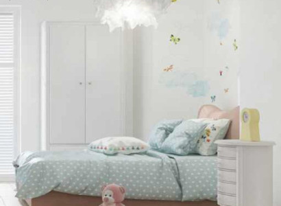 Childrens room Childrens bed Bed Bedside table Wardrobe Wood Furniture White Set 3pcs