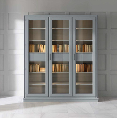 Gray bookcase with glass doors - stylish storage solution for your book collection