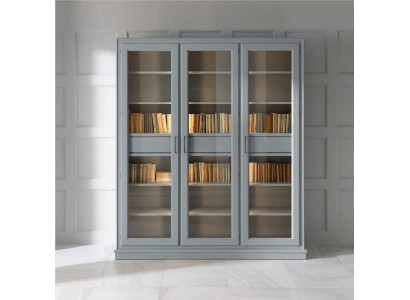 Gray bookcase with glass doors - stylish storage solution for your book collection