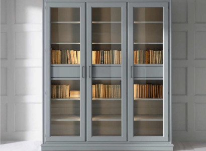 Gray bookcase with glass doors - stylish storage solution for your book collection