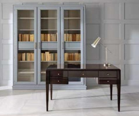 Gray bookcase with glass doors - stylish storage solution for your book collection