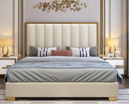 Bed Beds Wood Leather Upholstery Marriage Design Leather Hotel Boxspring Furniture