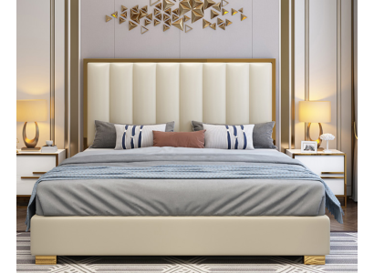 Bed Beds Wood Leather Upholstery Marriage Design Leather Hotel Boxspring Furniture