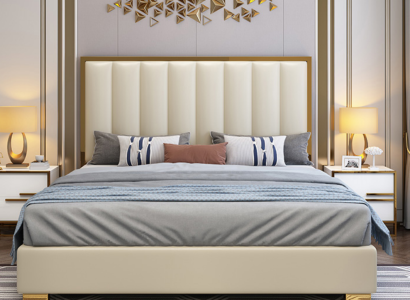 Bed Beds Wood Leather Upholstery Marriage Design Leather Hotel Boxspring Furniture