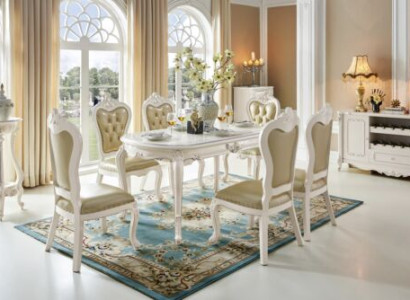 Classic Table Dining Set Armchair Baroque Dining Room Group 5pcs. Solid wood