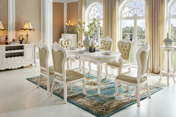 Classic Table Dining Set Armchair Baroque Dining Room Group 5pcs. Solid wood