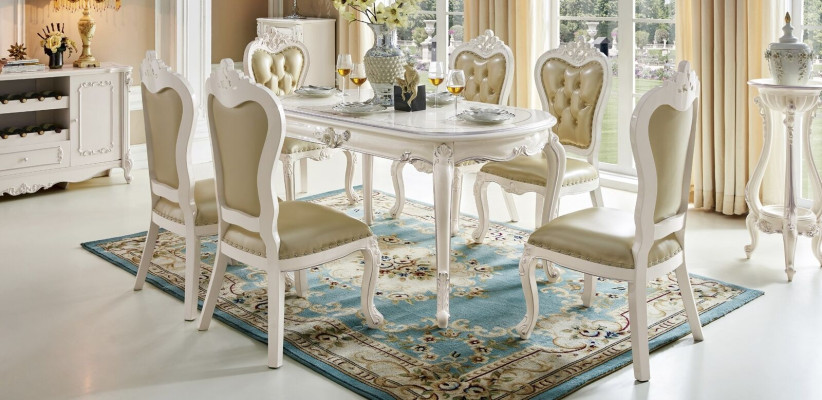 Classic Table Dining Set Armchair Baroque Dining Room Group 5pcs. Solid wood