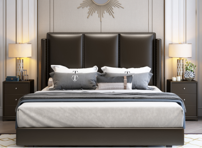 Modern Style Bed Double bed Bedroom Leather Upholstery Textile double beds