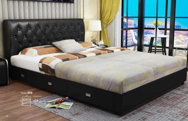 Chesterfield Designer Bed Bedroom Textile Leather Upholstery Italian