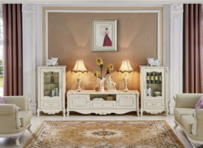 Classic Baroque Suite Furniture Wall Unit Solid wood Sideboard Display case 3pcs