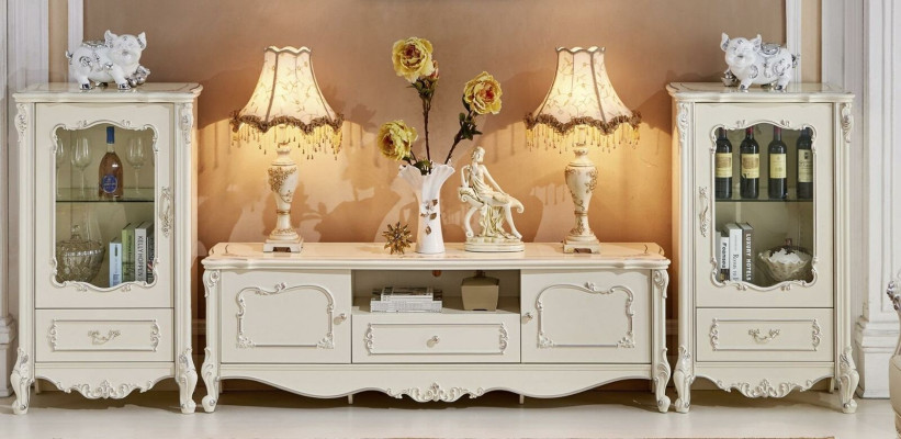 Classic Baroque Suite Furniture Wall Unit Solid wood Sideboard Display case 3pcs
