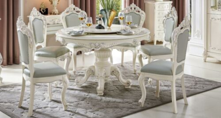Design Round Table 4x Chairs Dining Room Seat Upholstery Round Tables Suite Wood
