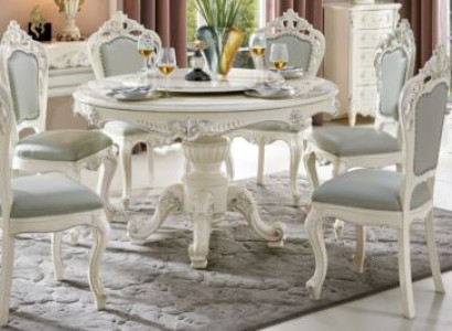 Design Round Table 4x Chairs Dining Room Seat Upholstery Round Tables Suite Wood