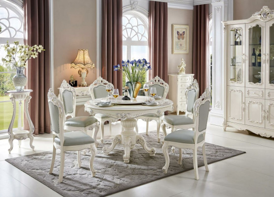 Design Round Table 4x Chairs Dining Room Seat Upholstery Round Tables Suite Wood