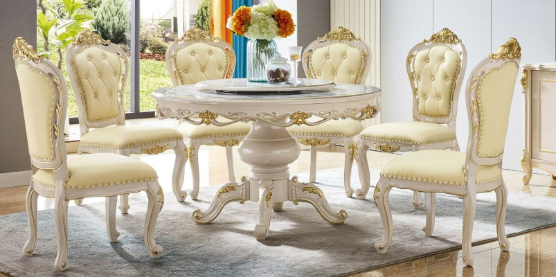 Classic White -Beige Chesterfield Chairs Stylish Dining room Chairs 6pcs.