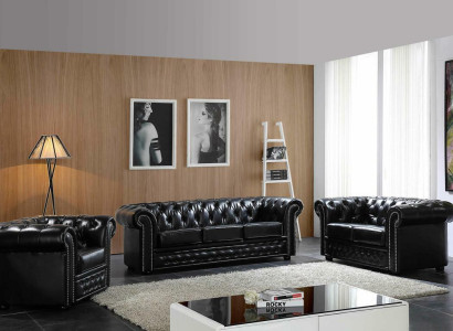 Chesterfield Leather Sofa Sofa Couch Upholstery Seat Set Upholstery Suite 3+2 Seater