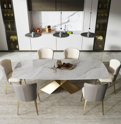 Luxury Dining Tables Design Table stainless steel Stone Furniture Dining room Modern Column