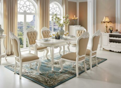 Beige Classic Chesterfield Chairs Designer x6 Chair Set Dining room Seater