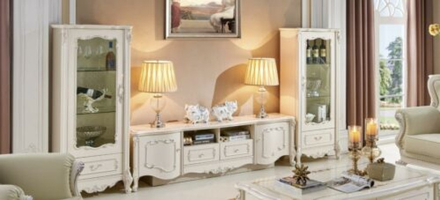 Design Display case Sideboard 2x Wardrobe TV cabinet Wall unit Sideboard 3 pcs. Solid wood